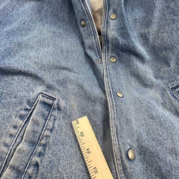 Basic Bomber Jean Trucker Jacket Men's XL Blue Denim Hooded Snap Button RN 90163 - Picture 11 of 16